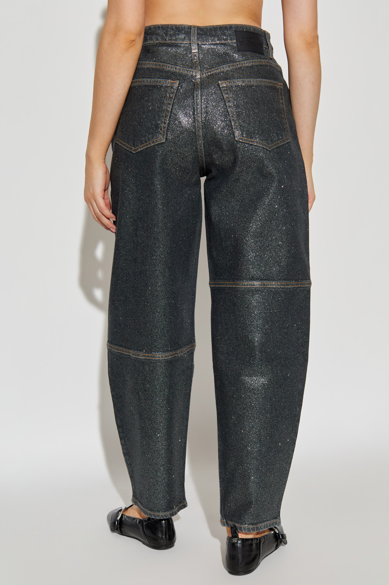 Czarny Woskowane jeansy z brokatem Ganni - Vitkac Polska